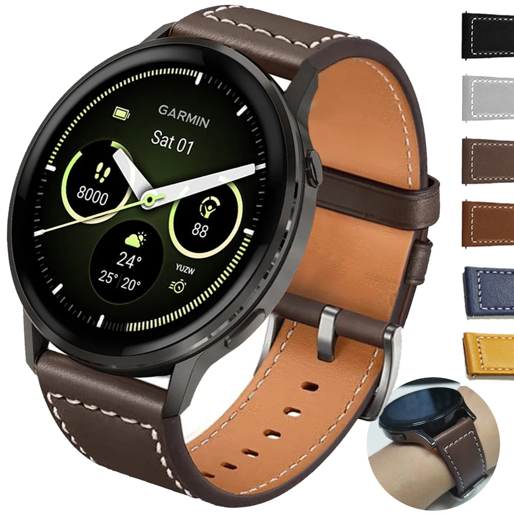 Premium Leather Smartwatch Band, 20/22mm - Elegant Wrist Strap Bracelet