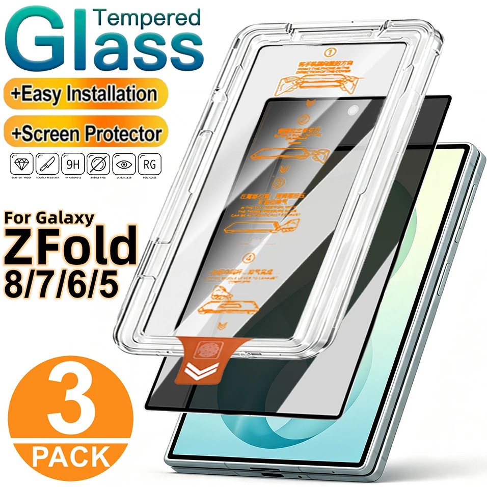 Fold8 Privacy Tempered Glass Screen Protector with Easy Install & Auto-Dust Removal Kit