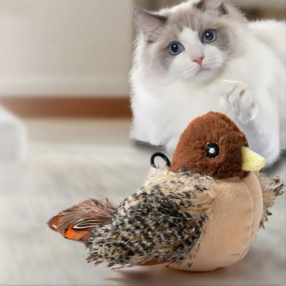 Plush Interactive Chirping Bird Cat Toy
