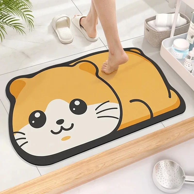Floor Mat 1PC Cute Cartoon Kitten Pattern Non-slip Diatomaceous Earth Absorbent Quick Drying Cushion Suitable for Toilet Door