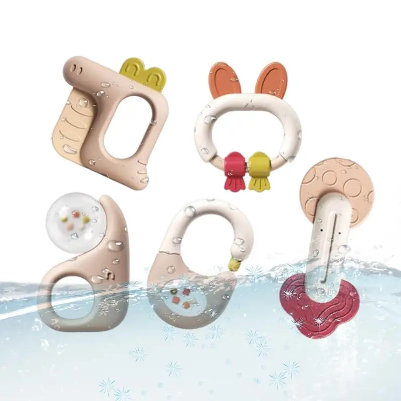

5Pcs Baby Teether Rattle Set Food Grade Baby Teething Toys Infant Early Education Appease Hand Rattle Toy Teether Baby Gifts