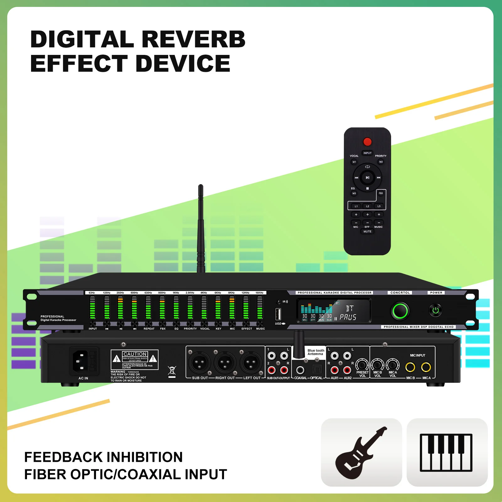 Audio Processor Professional Home Pre-stage Effector Microphone KTV Digital Reverb USB Bluetooth Kara