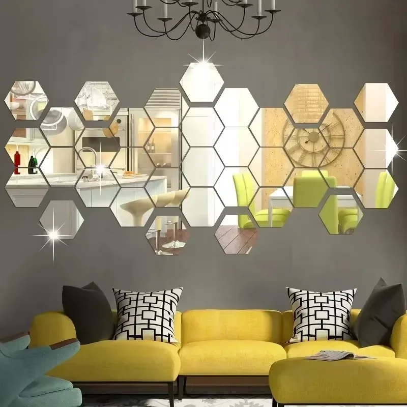 Hexagon Acrylic Mirror Wall Stickers Self-adhesive 3D Mirror Decals Art Wall Decals For DIY Home Bedroom Decoration 1/100pcs wall sticker mirror wall sticker acrylic wall sticker acrylic mosaic tiles sticker