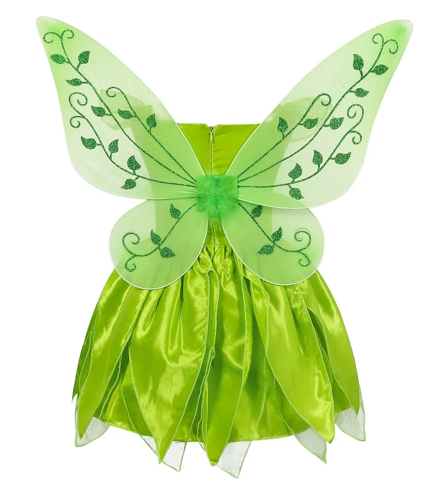 Girls Spring Summer Party Princess Dress Butterfly Fairy Cosplay Costume Wings Accessories Sling Lotus Leaf Skirt Zipper Placket