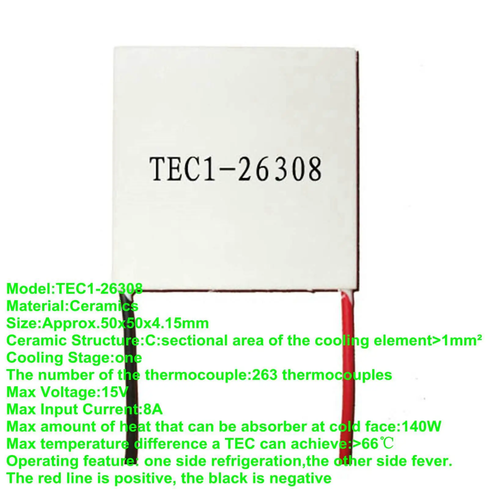 50x50x4.15mm 8A 15V 140W TEC1-26308 Thermoelectric Cooler Peltier Heatsink