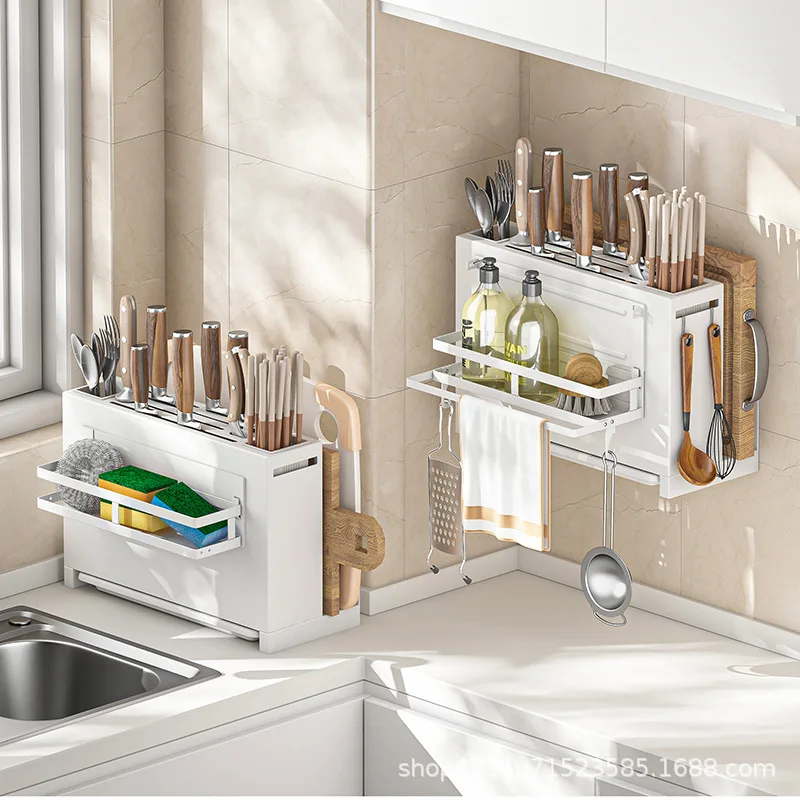 

Simple Knife Holder Kitchen Table Hanging Dual-use Metal Shelving Knife Chopsticks Cutting Board Integrated Storage Drain Rack