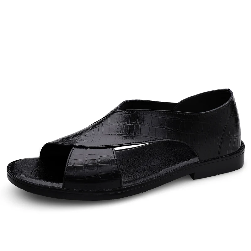 

Summer Men's Quality Genuine Leather Sandals Black Anti slip Breathable Casual Shoes Comfortable Business Flat Bottom Sandals