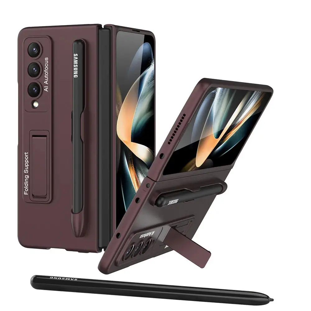 For Samsung Galaxy Z Fold 4 Case Ultra-thin Matte With Tempered Film Bracket Pen Slot Folding Shockproof Protection Hard Cover