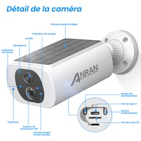 ANRAN Caméra Solaire, Caméra WiFi 2.4G, Caméras de Sécurité 2K pour la Protection de la Maison, Caméra avec Panneau Solaire et Batterie, Détection Humaine PIR, Alarme locale, Compatible Alexa, Couleur Vision Nocturne 8