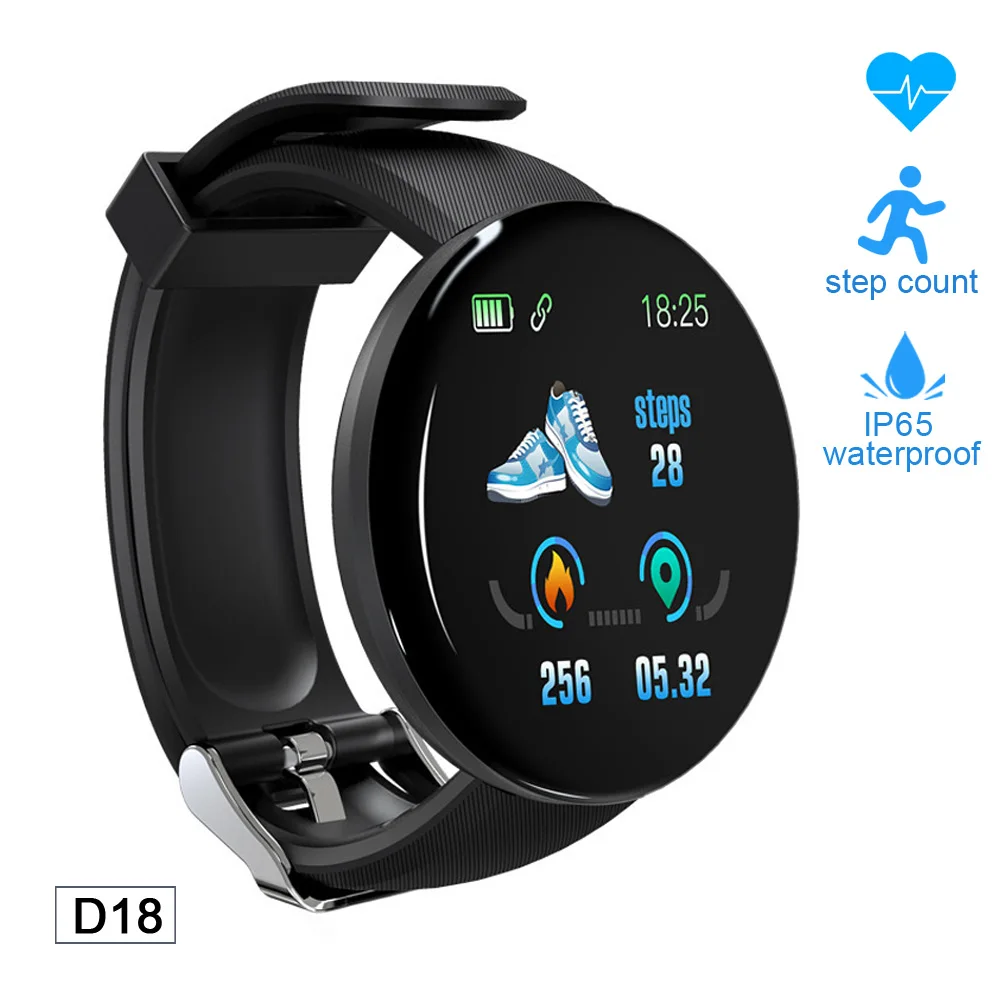 

D18 Smart Watch Real Stepcount Smartwatch Bracelet Heart Rate Blood Pressure Fitness Tracker Sport Smartband For IOS Android