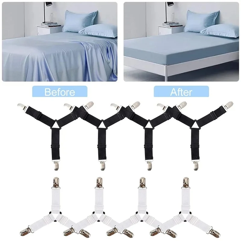  Bed Sheet Fasteners, 4 PCS Adjustable Triangle Elastic  Suspenders Gripper Holder Straps Clip for Bed Sheets,Mattress Covers, Sofa  Cushion : Home & Kitchen