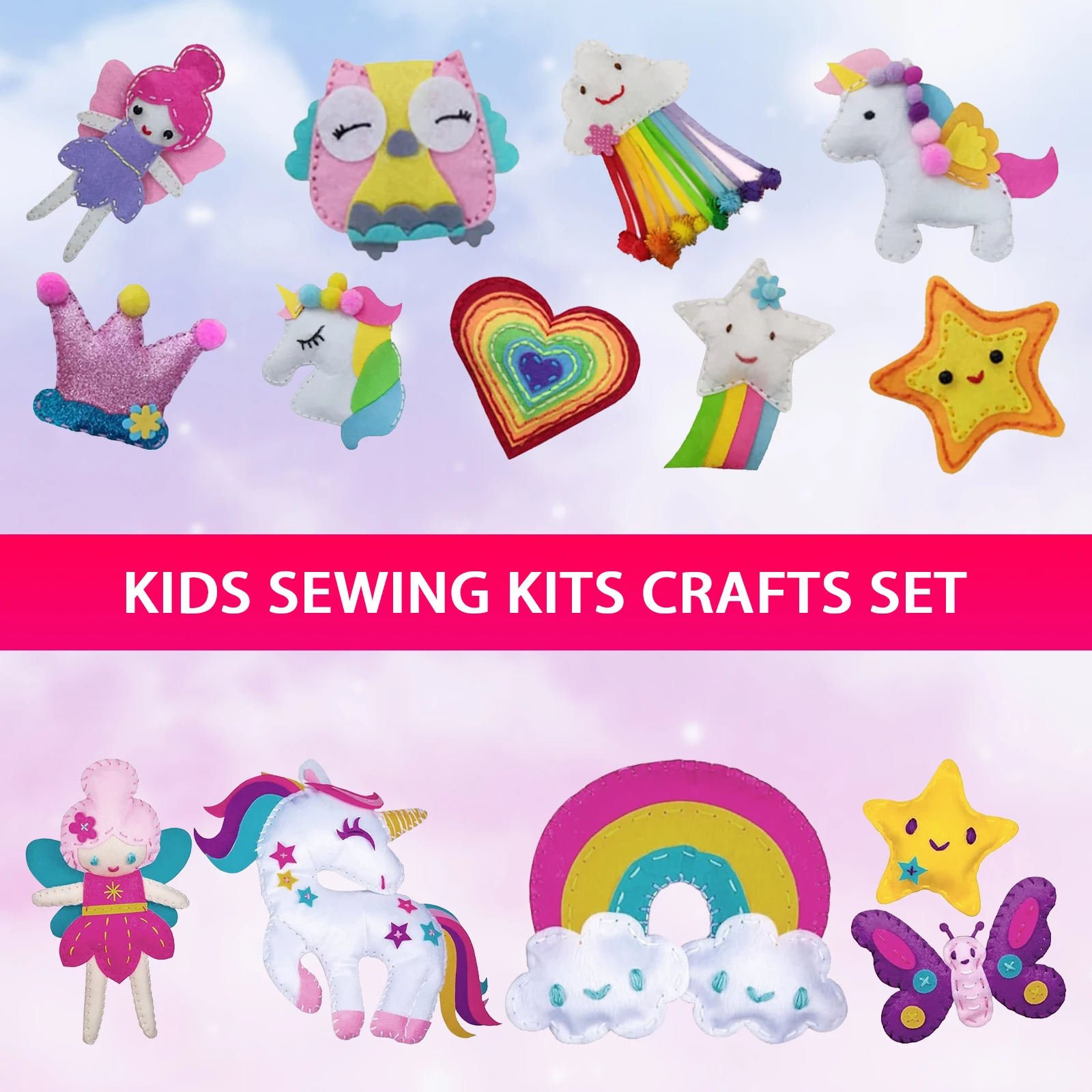 Kit De Costura Creativa De Fieltro Para Niños – 4 Proyectos (león, Conejo, Panda, Ciervo) – Incluye Agujas Seguras, Hilos Y Accesorios – +3 Años