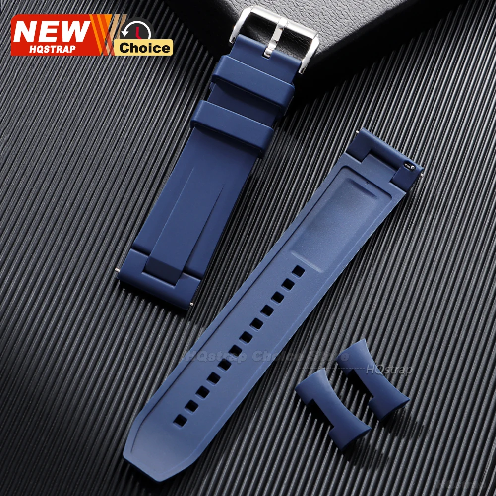 Enhanced Fluororubber Waterproof Watch Band Strap for Men and Women, Arc End Flat Design