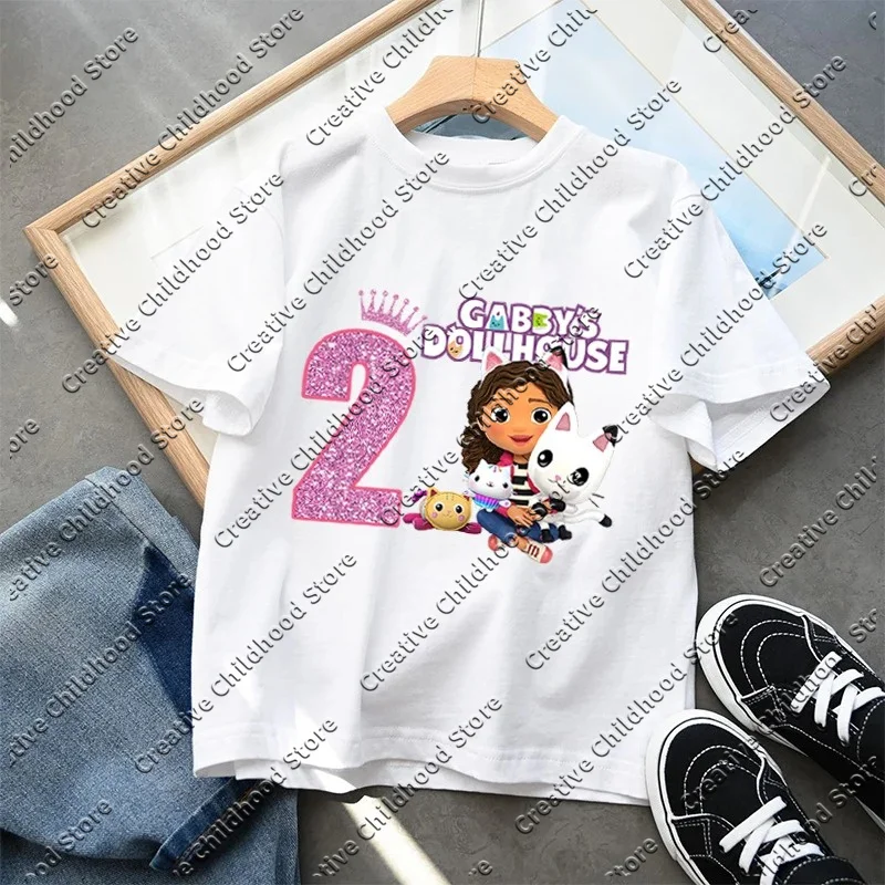 Gabby Dollhouse Kids Cotton T-Shirt Anime Cartoon Numbers Printed Pullover Boys Girls Summer Loose Top Casual Clothes Gifts New 6