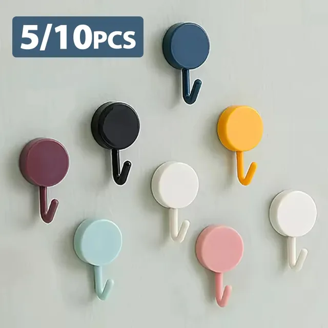 5/10PCS Self Adhesive Wall Hook Strong โดยไม่ต้องเจาะเสื้อผ้าห้องน้ําห้องครัวแขวนผ้าเช็ดตัวหน้าแรกตาราง Locker Hook 1