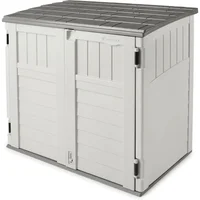Horizontal 34 Cubic Feet Plastic Outdoor Storage Shed with Floor and 3 Door Locking System for Backyard, Garage, or Patio Use 1