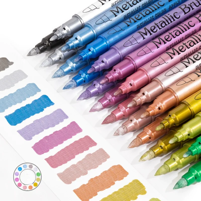 Permanent Markers Silver&Gold Metallic Markers High Pigment Paint Pens for Black Paper Glass Rock Painting DIY Scrapbook Album