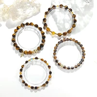 Lii Ji Natural Stone Tiger's Eye 6/8mm American 14K Gold Filled Elastic Bracelet
