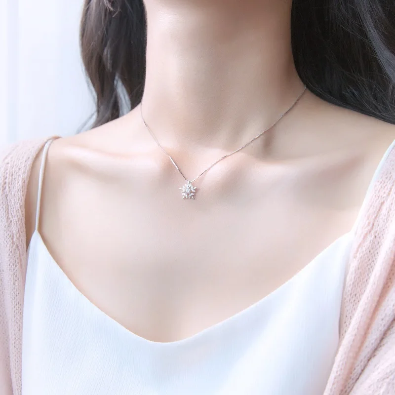 Creative Inlaid Zircon Snowflake Necklace Earring Sets Women Girl Fashion 925 Sterling Silver Gift Christmas Jewelry Set jewelry set silver jewelry silver jewelry set