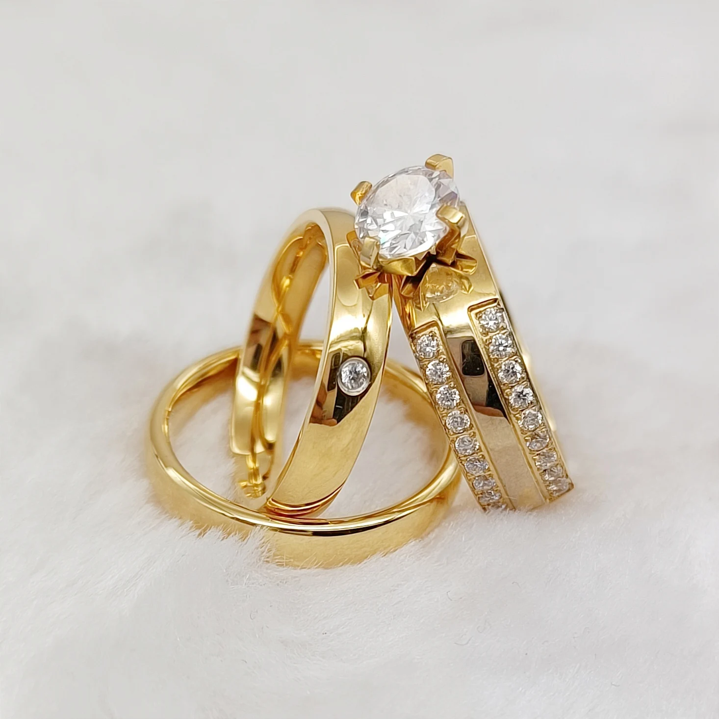 Best Gold For Jewelry|custom Engagement Ring Set For Couples - 18k Gold  Plated Stainless Steel