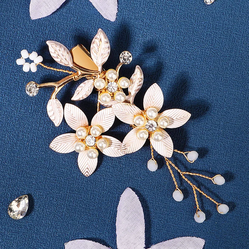 Alloy Flower Bridal Hair Clips Party Banquet Mori Hairpin Headdress Crystal Beaded Jewelry Accessories For Women