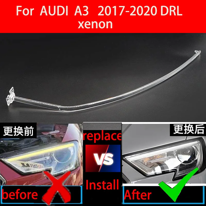 Für Audi A3 2017-2020 Xenon DRL Scheinwerfer Lichtleiter Platte Tagfahrlicht Rohr Auto Tagfahrlicht bar