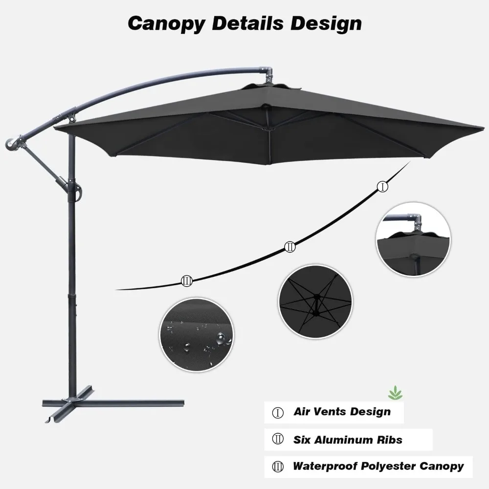 Outdoor Patio Chaise Chair (Set of 2) with 10FT Umbrellas, 5-Position Waterproof Sun Lounger, for Pool, Garden, Black 5