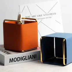 Caja de cuero PU para brochas de maquillaje, contenedor de almacenamiento con Control remoto, tocador de mujer, estuche de escritorio