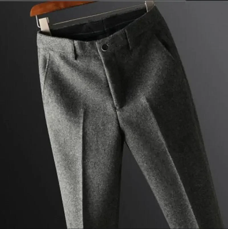 Autumn Winter Men's Suit Pants Fashion Business Casual Woolen Suit Pants Male Straight Formal Trousers F202 stretch pants,business pants,suit pants
