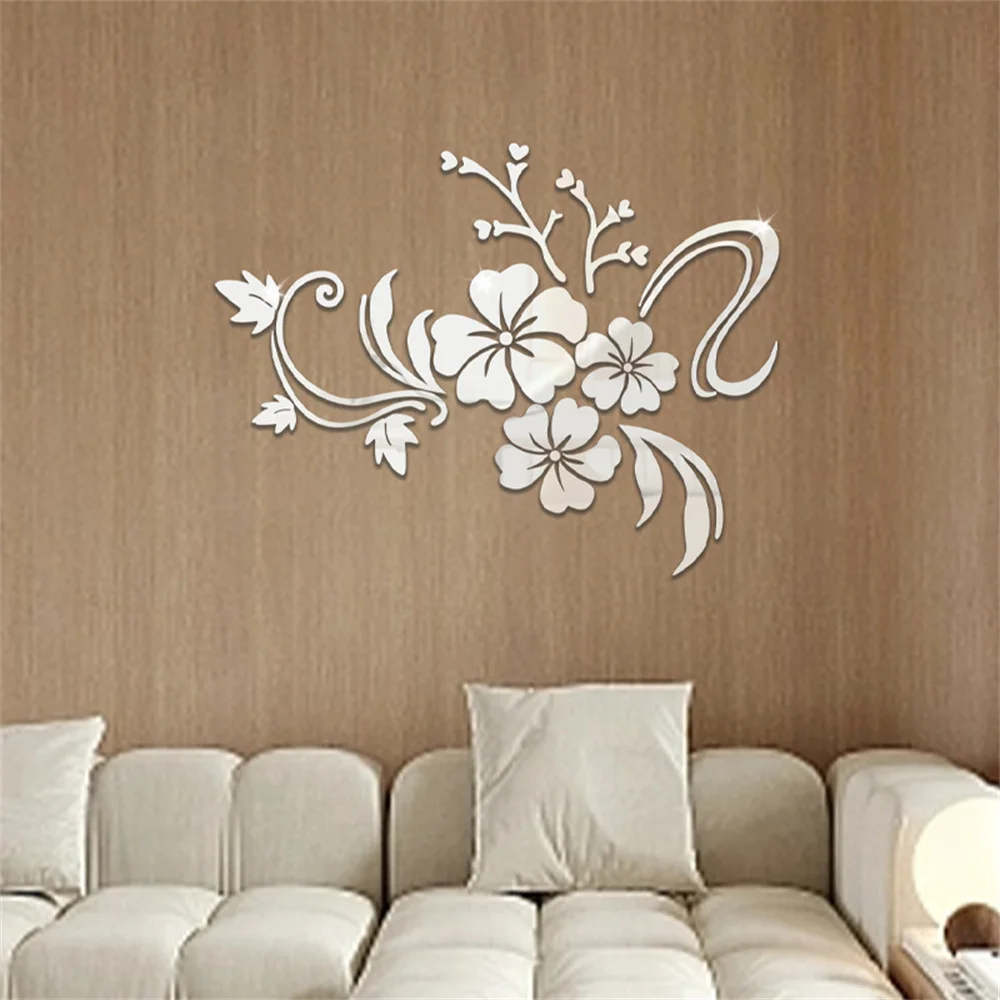 3D Flower Rattan Mirror Wall Stickers Beautify Home Environment Decoration Accessories Suitable For Room Bedroom DIY Decor