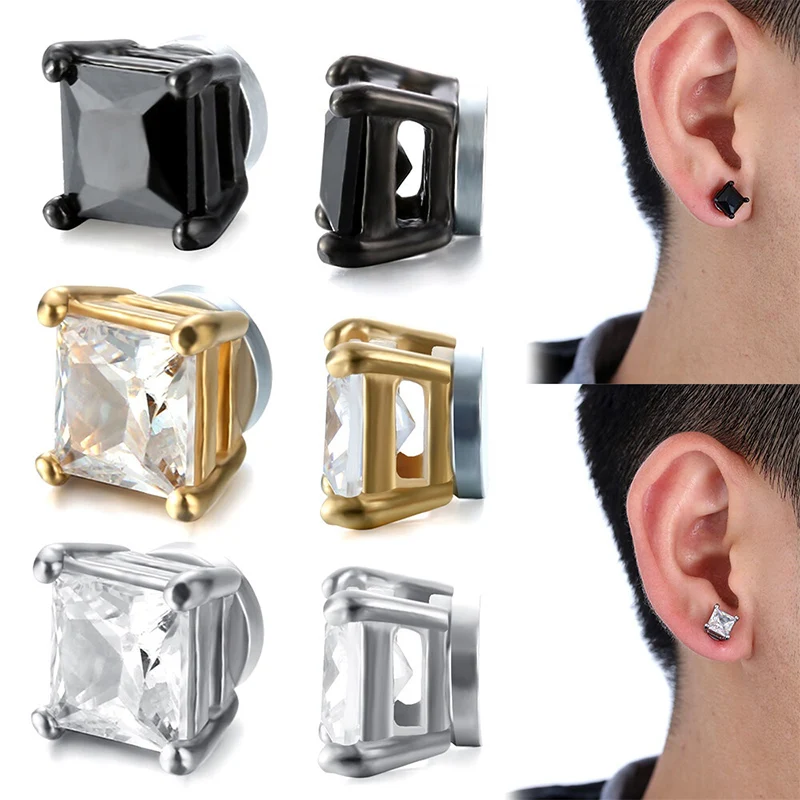 2 Stuks Magnetische Oor Clips Wit Crystal Stone Sterke Magnetische Oor Stud Vrouwen Mannen Punk Zirkoon Magneet Oorbellen Non Piercing sieraden