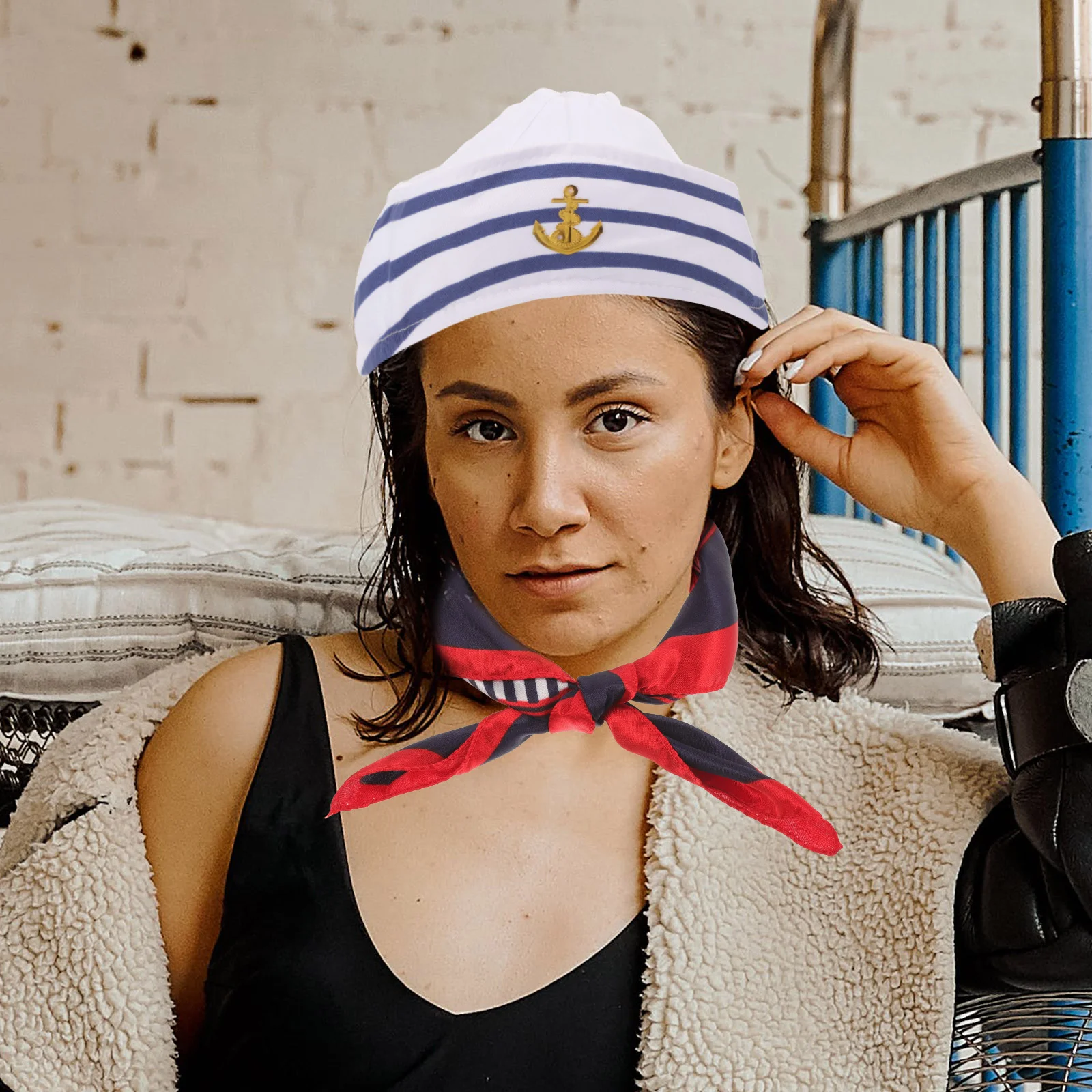 Captain Hat Scarf Set Decorative Sailor Costume Accessory Soft Lightweight Breathable Cosplay Prop Sailing Party Fancy Dress