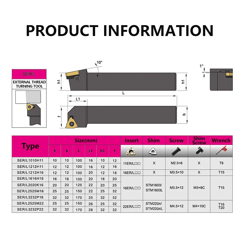 Turning Tool SER1010H11 SER1212H16/11 SER1616H16/11 SERK SER2525M External Thread Turning Tool SER SEL Lathe Cutter bar CNC tool Holder