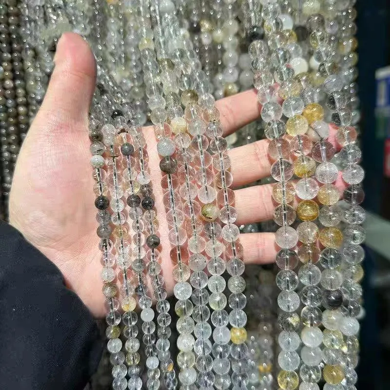 Natural Herkimer Diamond crystal round 6mm 8mm 10mm multicolor  38cm  loose beads Jewelry DIY for jewelry making 6