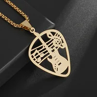 Collier pendentif guitare Note musicale pour femmes et hommes, amoureux de la musique, bijoux en acier inoxydable, cadeaux 3