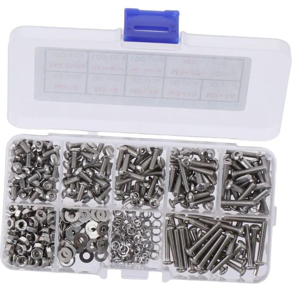 Description Picture 2 of item500Pcs 6/8/10/12/16/20mm Metric Screw Assortment 304 Stainless Steel 6 Sizes Bolts and Nuts Washers Kit