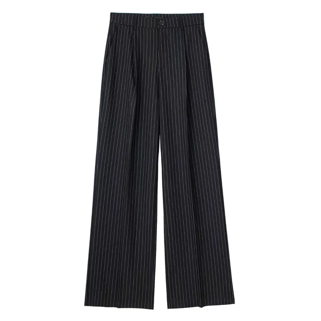 HXAO Women's Formal Pants Office Wear Women Striped Grey Black Pants Woman High Waist Baggy Suit Pants Casual Wide Leg Trousers