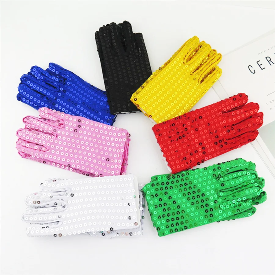 Children Gloves 1 pair of children's high elasticity sequin gloves for dance competition performance party