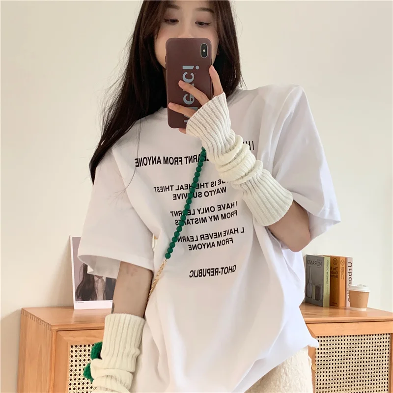 Simples e Versátil Solto em Torno do Pescoço Versão Coreana Carta Impressão Camiseta Feminina 2022 Novos Produtos Estilo Ocidental Topo 3 Computers & Electronics
