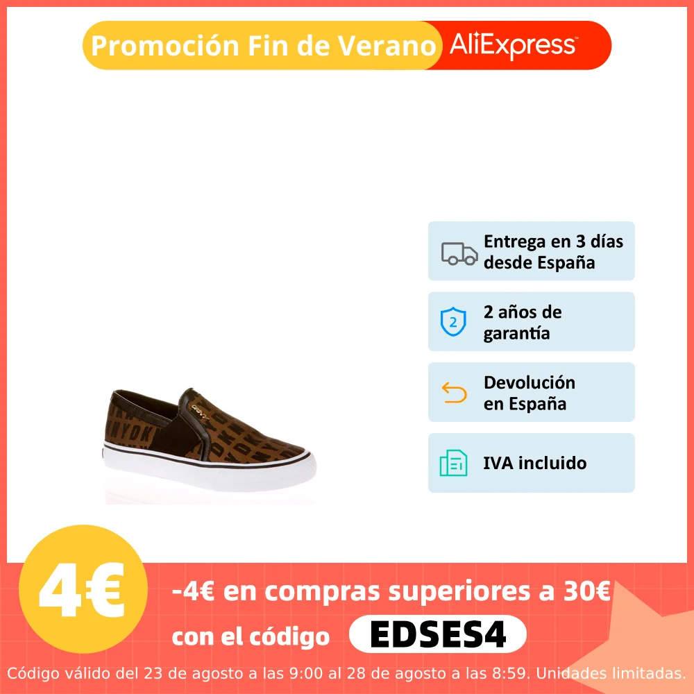 DKNY – Zapato Marron Para Mujer. Zapatilla De Marca Original Con Nombre Alrededor. Calzado Plano Y Comodo Para Regalo. BigJeans