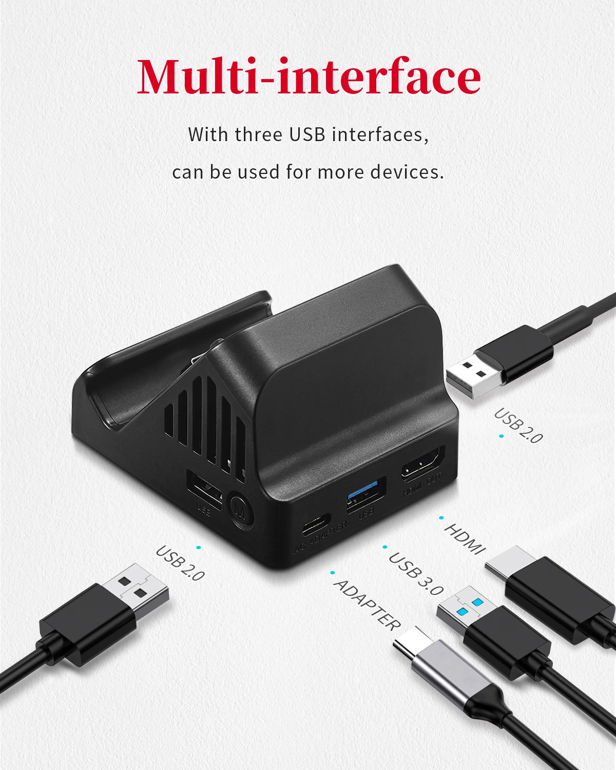 Binbok TV 프로젝션 충전 도크, 스위치 컴팩트, 4K HDMI 어댑터, 냉각 선풍기, 휴대용 스위치 스탠드 도킹 스테이션, USB 3.0