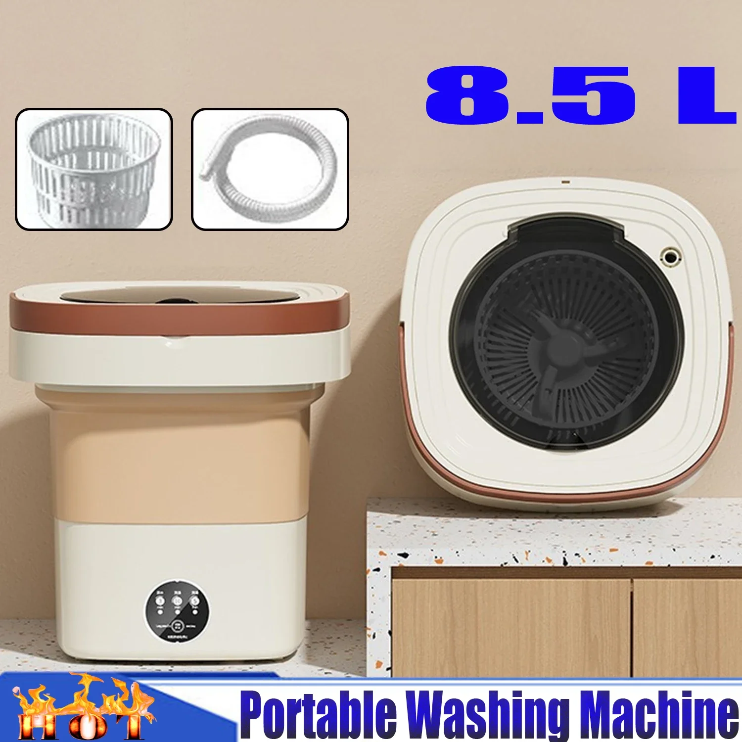 

Portable Washing Machine,Washer 8.5L Capacity,Foldable Wash Machine Deep Cleaning for Underwear,Baby Clothes,Socks,Bras,Travel