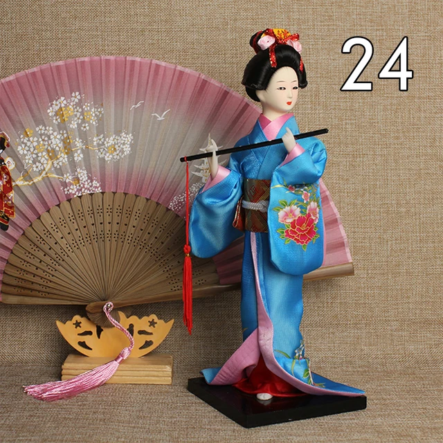 Japanische Geisha Figur - Handbemalte Puppe Im Kimono, 27cm