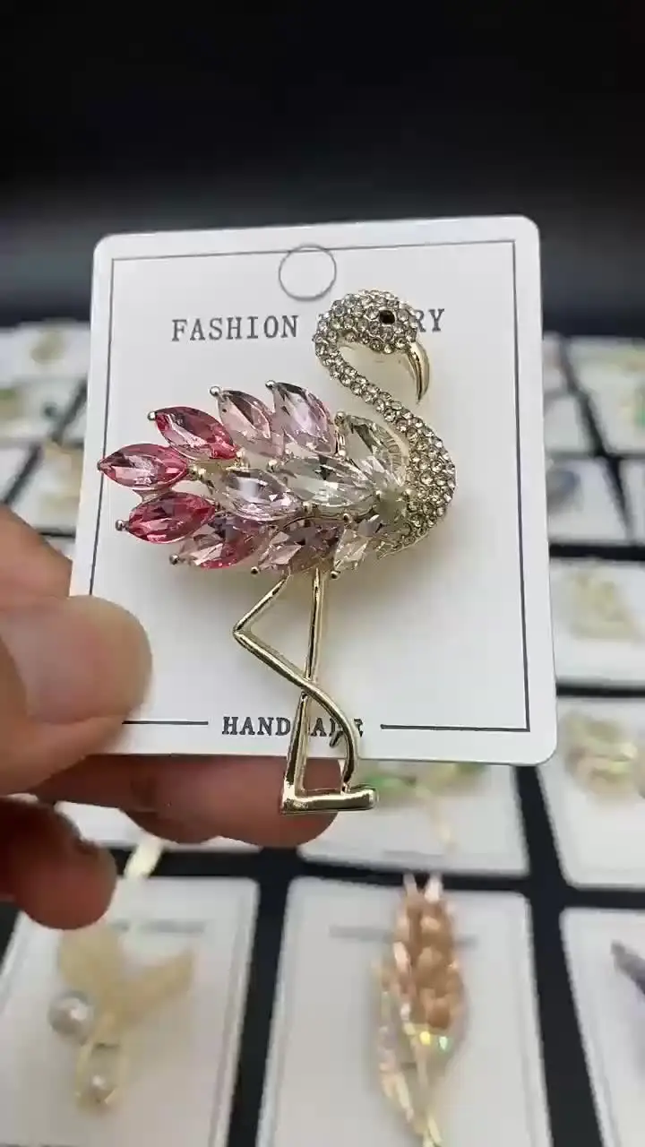 Elegant Pink Flamingo Rhinestone Brooch Pin - Exaggerated Animal Lapel Pin For Women, 48x55mm - View #7
