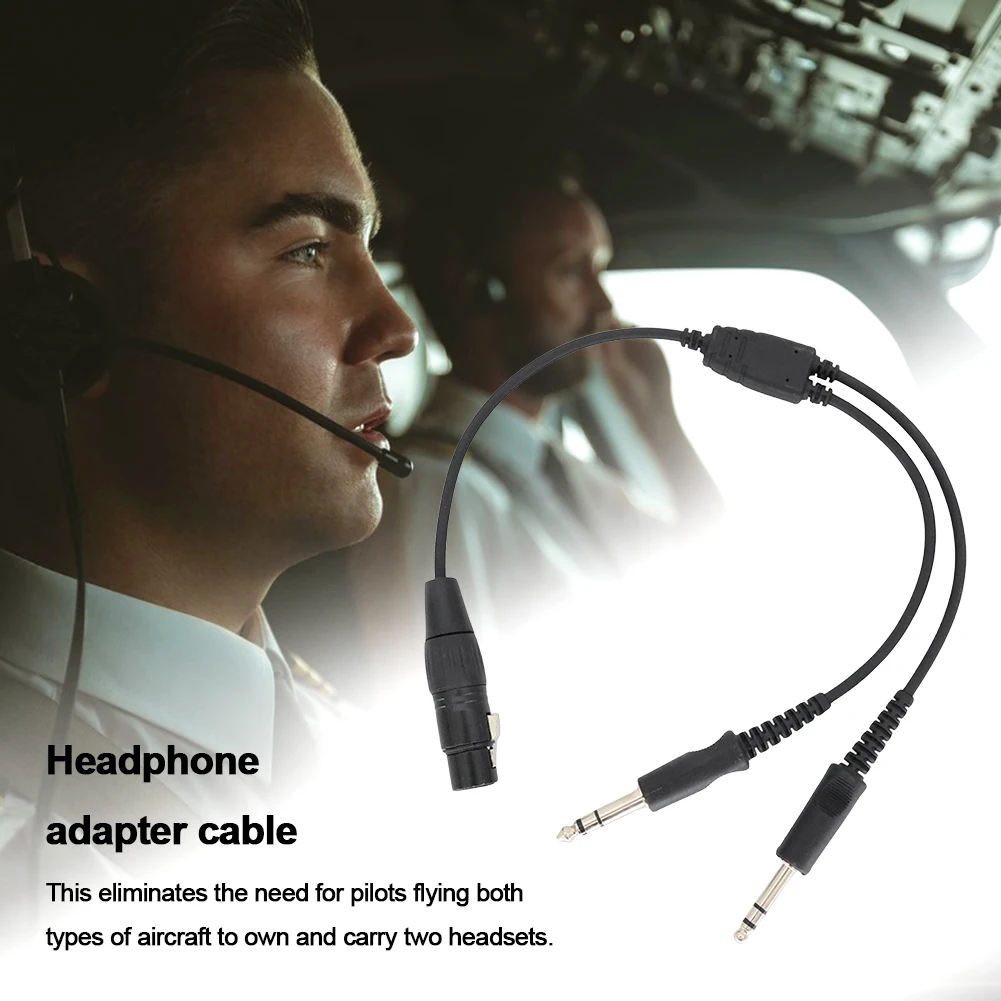 Aviation Headphone Cable Airbus XLR To GA Dual Plug 5 Pin Black Aircraft Headphone Connector Cable for Aviation Communication