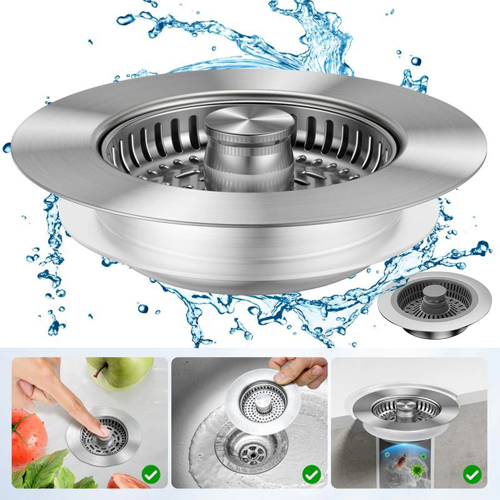 3 in 1 Kitchen Sink Filter Mesh Sewer Strainers Stainless Steel Bathroom Floor Drains Catcher Waste Drain Hole Filter Screen