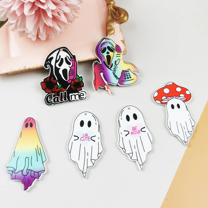 

10 шт. акриловые подвески в виде призрака, черепа, черепа, шпильки для Хэллоуина, серьги, подвески для ювелирных изделий, аксессуары для рукоделия