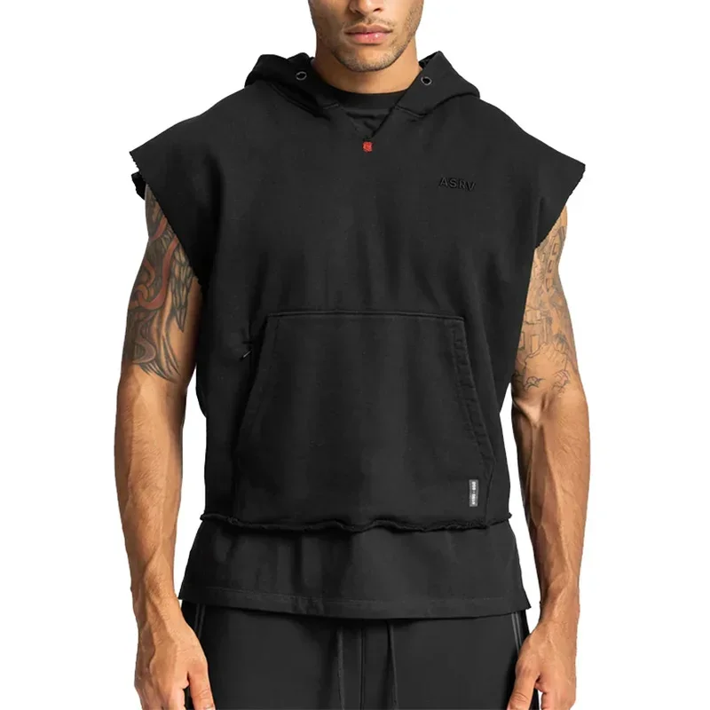 Bodybuilding Vest Men Sleeveless Hoodie Loose Casual Versatile Gym Vest