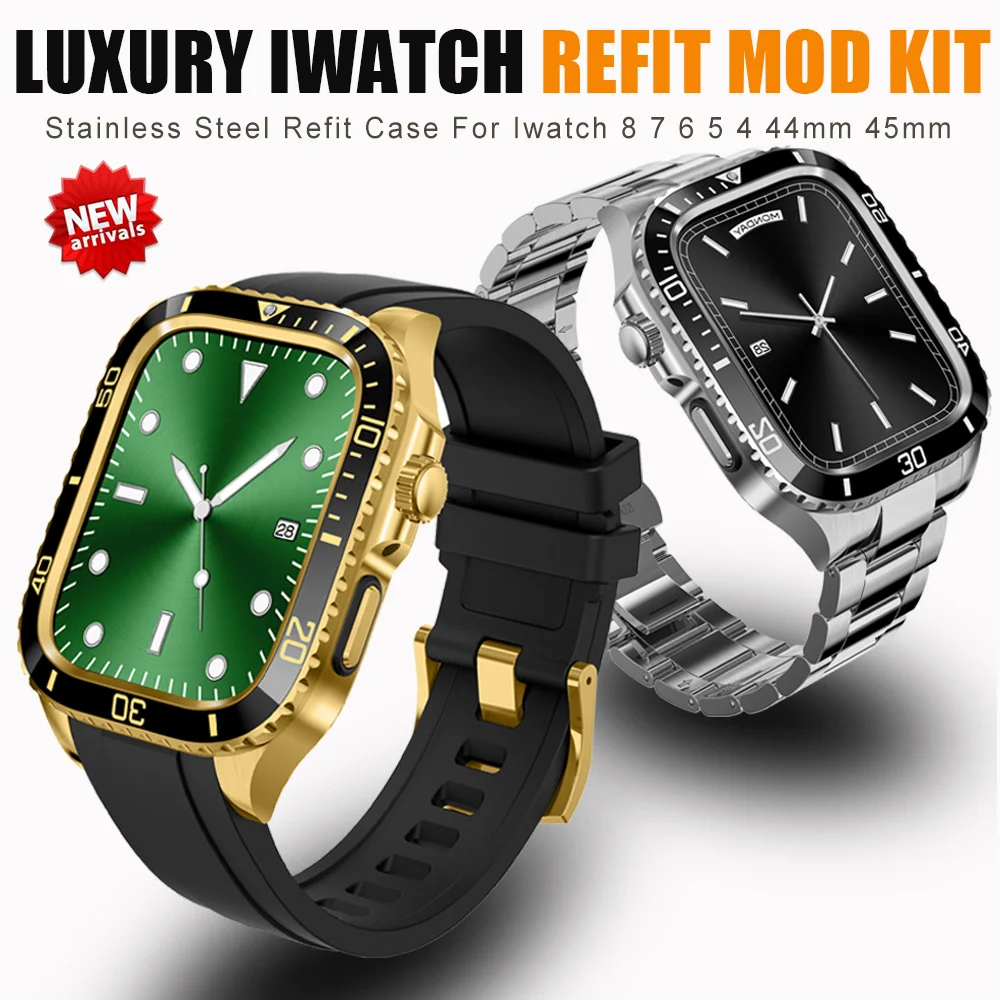 Luxury Stainless Steel Modification Kit For Apple Watch Case 8 7 6 SE 5 ...
