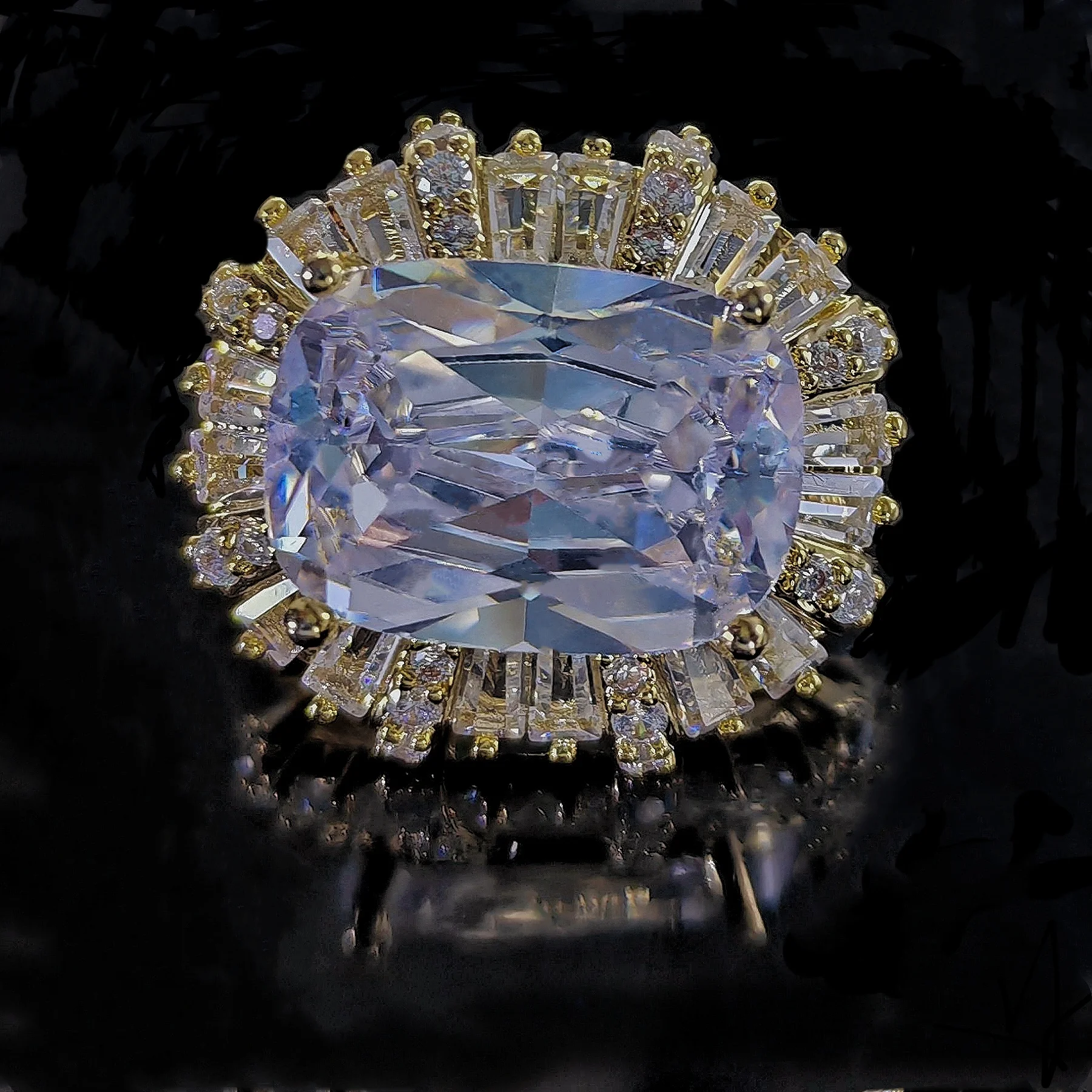 Sparkles Gold Tone Light Purple Color Changing Rectangle Stone Lapel Pin